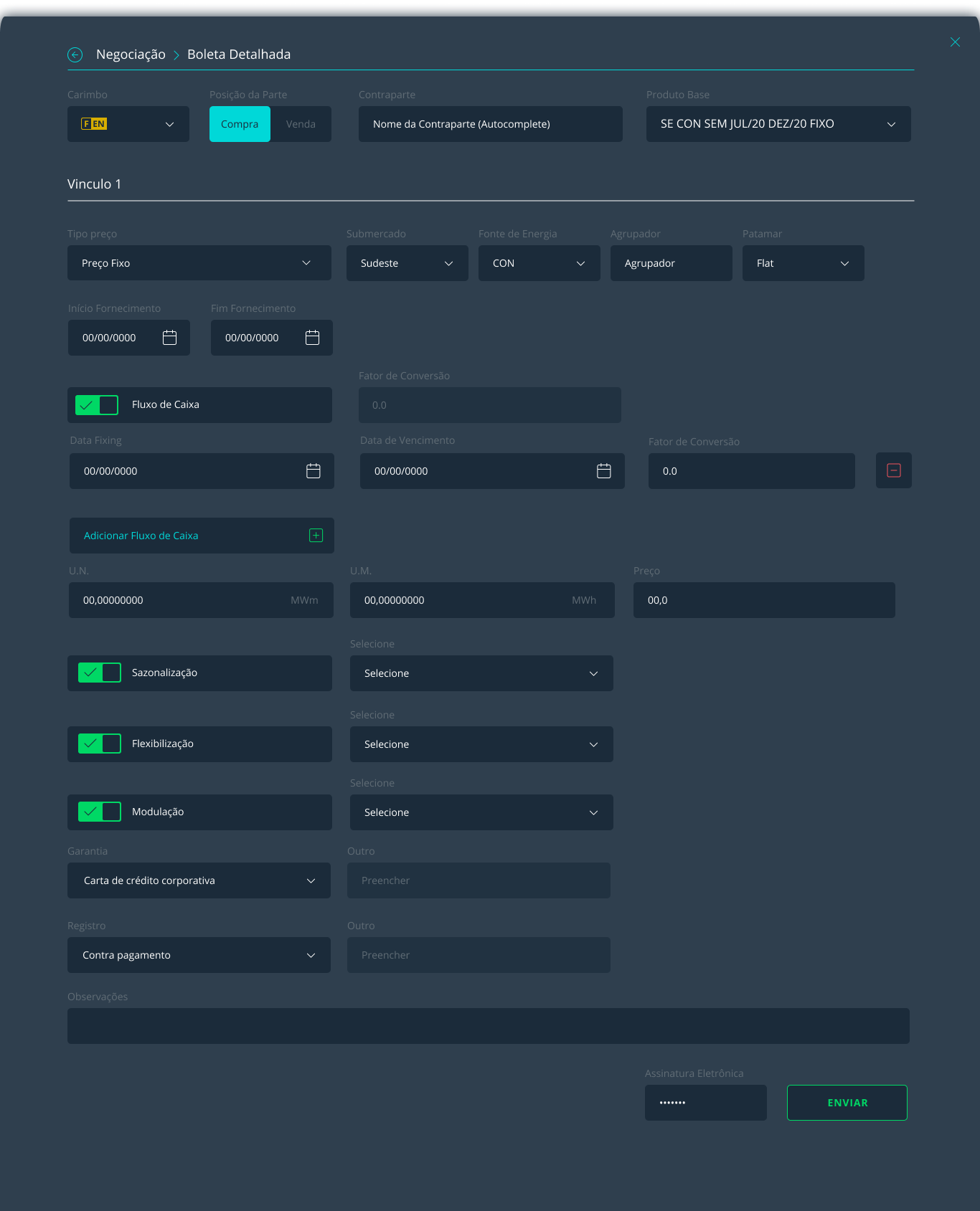 Detailed BBCE E-HUB ticket with contract fields and electronic signature