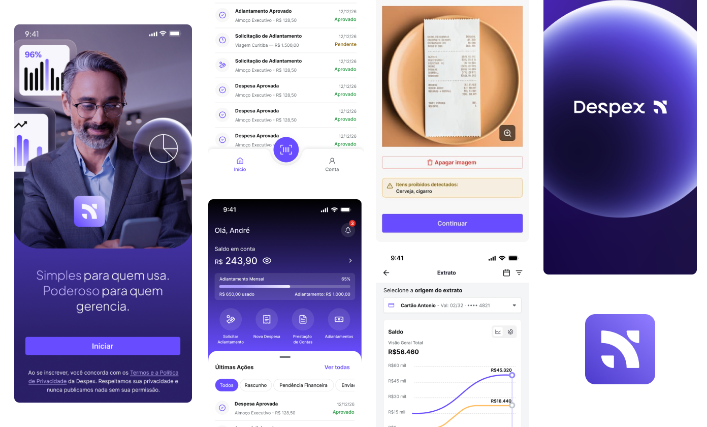 Despex case hero with product visual composition